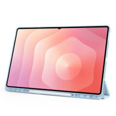 Galaxy Tab S11 Ultra 2025 14.6'' uyumlu Kılıf Kalem Bölmeli Tri Folding Standlı Arkası Silikon Kapak Mavi