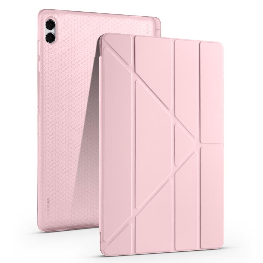 Galaxy Tab S11 Ultra 2025 14.6'' uyumlu Kılıf Kalem Bölmeli Tri Folding Standlı Arkası Silikon Kapak Rose Gold