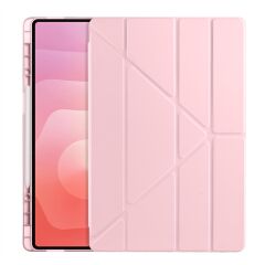 Galaxy Tab S11 Ultra 2025 14.6'' uyumlu Kılıf Kalem Bölmeli Tri Folding Standlı Arkası Silikon Kapak Rose Gold