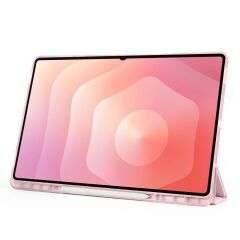 Galaxy Tab S11 Ultra 2025 14.6'' uyumlu Kılıf Kalem Bölmeli Tri Folding Standlı Arkası Silikon Kapak Rose Gold