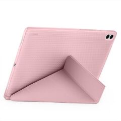 Galaxy Tab S11 Ultra 2025 14.6'' uyumlu Kılıf Kalem Bölmeli Tri Folding Standlı Arkası Silikon Kapak Rose Gold
