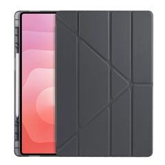 Galaxy Tab S11 Ultra 2025 14.6'' uyumlu Kılıf Kalem Bölmeli Tri Folding Standlı Arkası Silikon Kapak Siyah