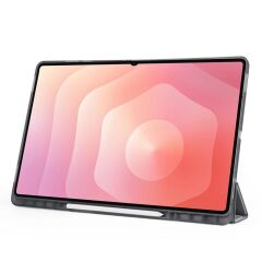 Galaxy Tab S11 Ultra 2025 14.6'' uyumlu Kılıf Kalem Bölmeli Tri Folding Standlı Arkası Silikon Kapak Siyah