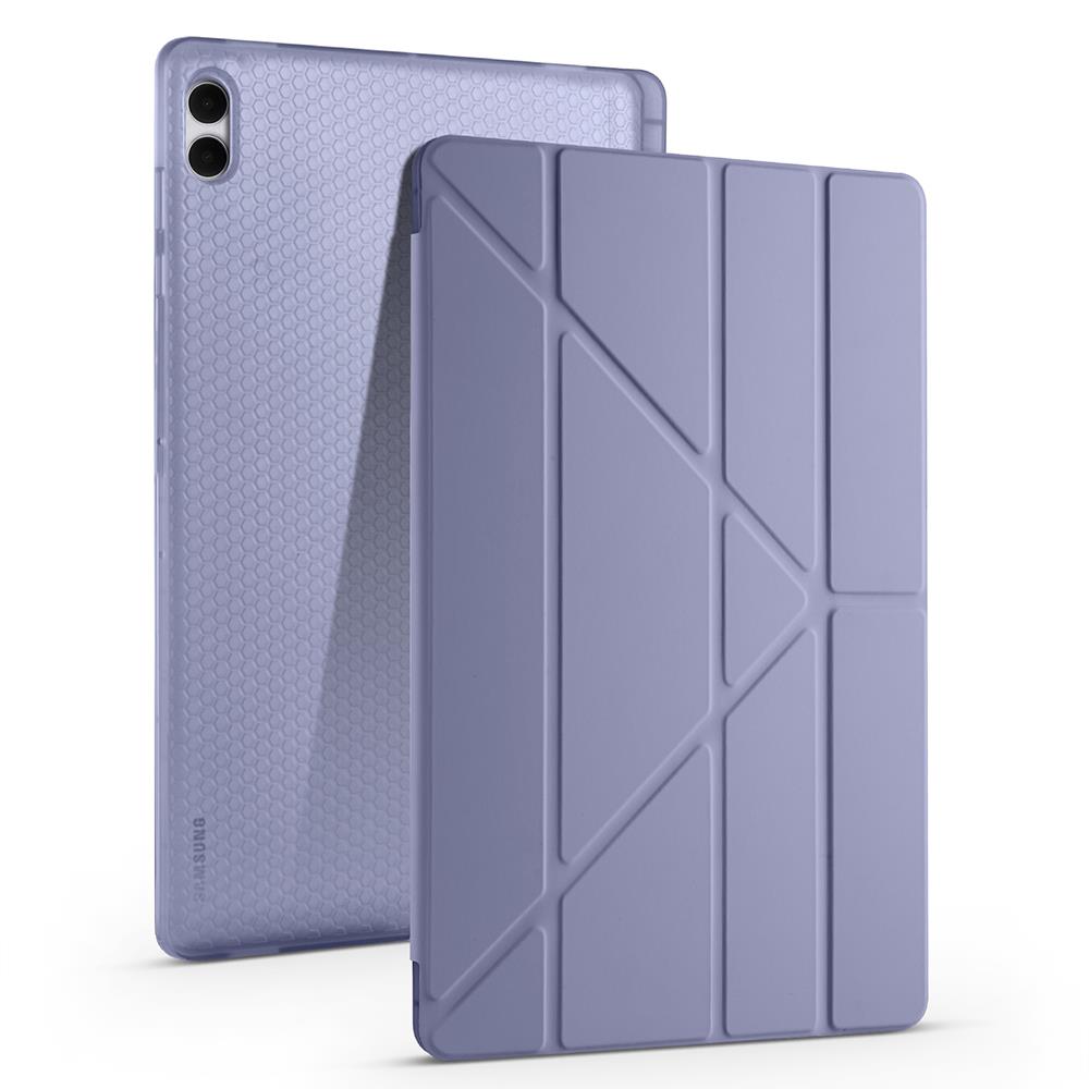 Galaxy Tab S11 Ultra 2025 14.6'' uyumlu Kılıf Kalem Bölmeli Tri Folding Standlı Arkası Silikon Kapak Levander Gray