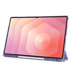 Galaxy Tab S11 Ultra 2025 14.6'' uyumlu Kılıf Kalem Bölmeli Tri Folding Standlı Arkası Silikon Kapak Levander Gray