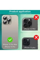 iPhone 15 Pro & iPhone 15 Pro Max Uyumlu Premium Safir Kamera Lens Koruyucu Tam Koruma Temperli Cam Naturel Titantum