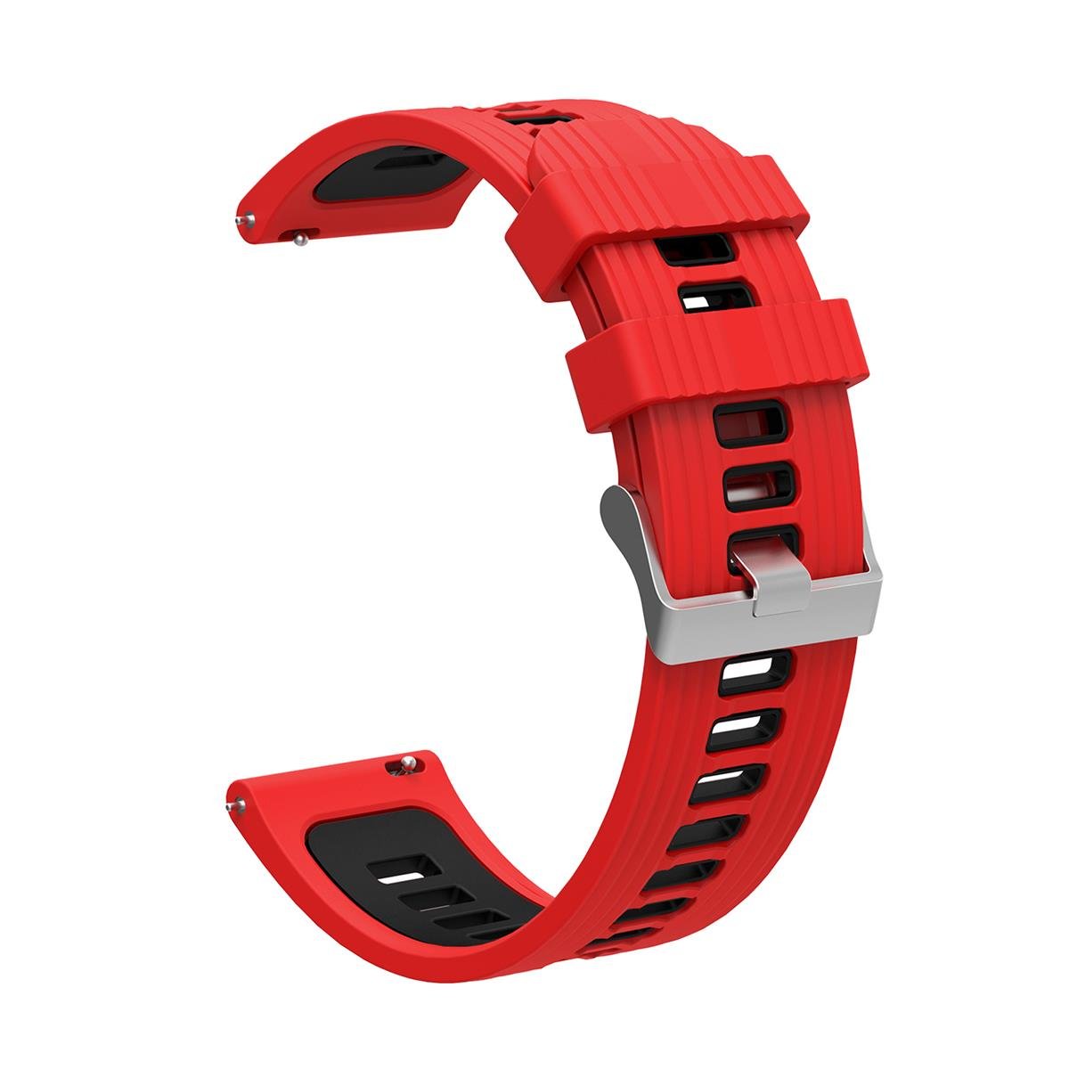 Xiaomi Mi Watch Color Uyumlu Silikon Kordon Çizgili Spor Tasarım Renkli Delikli Spor Kayış Kırmızı - Siyah