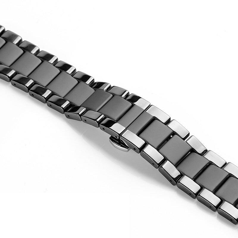 Samsung Galaxy Watch 6 40 / 44 mm Uyumlu Seramik Metal Kordon Mat & Parlak Premium Seramik Kayış Parlak Siyah