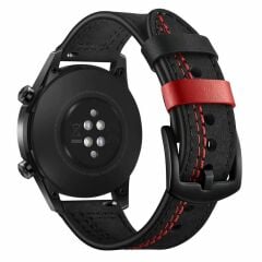 Samsung Galaxy Watch 6 40 / 44 mm Uyumlu Deri Kordon Spor Dikişli Deri Kayış Siyah