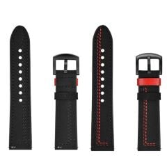 Samsung Galaxy Watch 6 40 / 44 mm Uyumlu Deri Kordon Spor Dikişli Deri Kayış Siyah