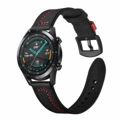 Samsung Galaxy Watch 6 40 / 44 mm Uyumlu Deri Kordon Spor Dikişli Deri Kayış Siyah