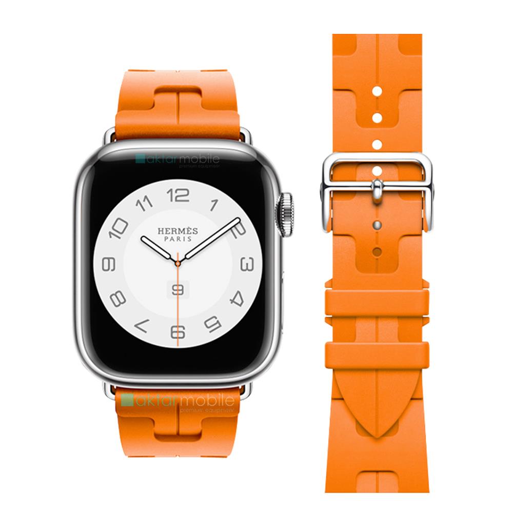 Apple Watch 6 5 4 3 2 1 SE 38 40 mm Uyumlu Spor Kordon Hermes Kilim Motifli Kayış Katlanabilir Toka Turuncu