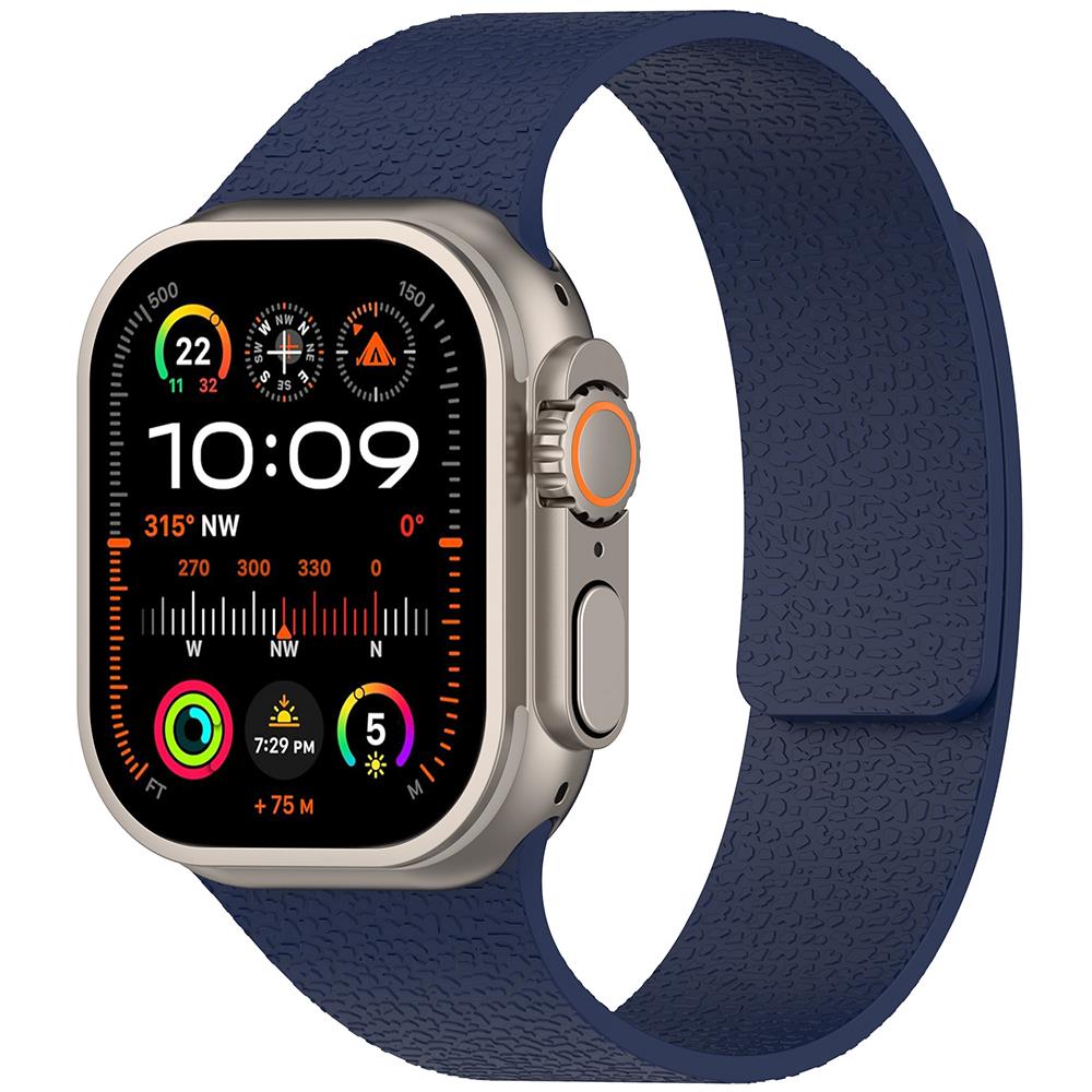Apple Watch Ultra / Ultra 2 49 mm Uyumlu Magnetik Silikon Kordon Deri Görünümlü Mıknatıslı Kayış