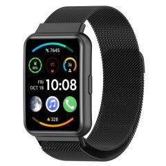 Huawei Watch Fit 2 Hasır Metal Kordon Tam Uyumlu Pim Tasarımı Mıknatıslı Tel Örgü Kayış Pembe