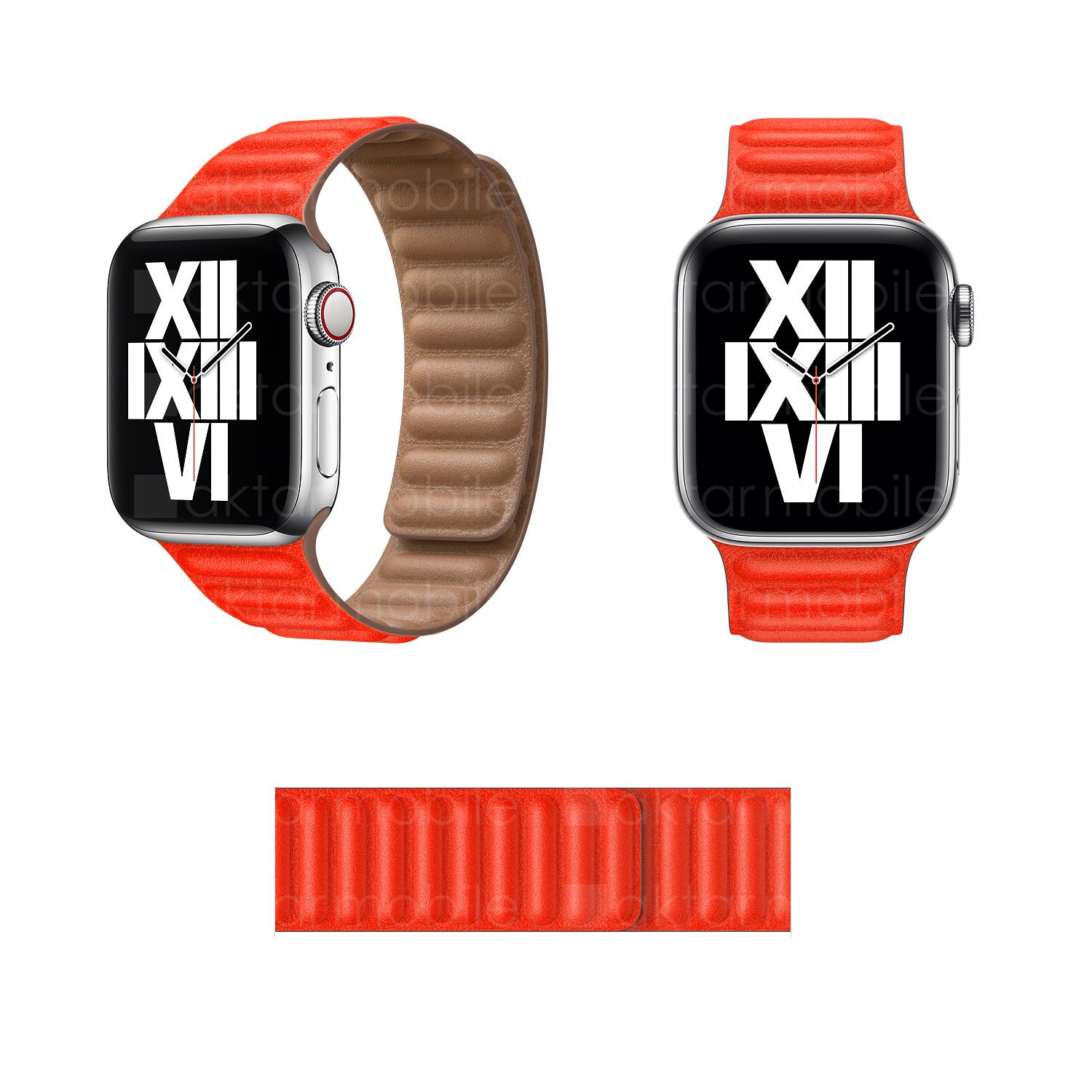 Apple Watch 42 mm 44 mm Uyumlu Baklalı Model Deri Kordon Mıknatıslı Deri Kayış Premium Kırmızı