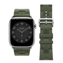 Apple Watch 7 8 9 45 mm Uyumlu Spor Silikon Kordon Hermes Kilim Motifli Kayış Katlanabilir Toka