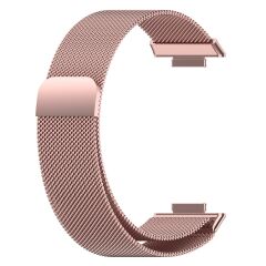 Huawei Watch Fit 2 Hasır Metal Kordon Tam Uyumlu Pim Tasarımı Mıknatıslı Tel Örgü Kayış Pembe