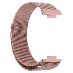 Huawei Watch Fit 2 Hasır Metal Kordon Tam Uyumlu Pim Tasarımı Mıknatıslı Tel Örgü Kayış Pembe