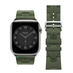 Apple Watch 7 8 9 41 mm Uyumlu Spor Silikon Kordon Hermes Kilim Motifli Kayış Katlanabilir Toka