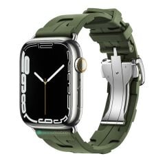 Apple Watch 7 8 9 41 mm Uyumlu Spor Silikon Kordon Hermes Kilim Motifli Kayış Katlanabilir Toka