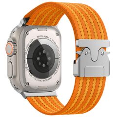 Apple Watch Ultra / Ultra 2 49 mm Uyumlu Naylon Dokuma Kumaş Kordon Premium Kayış Kilitli Toka Kahverengi