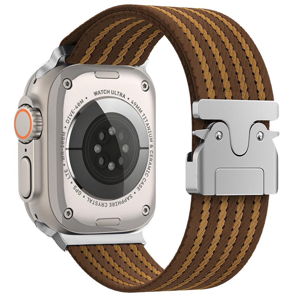 Apple Watch Ultra / Ultra 2 49 mm Uyumlu Naylon Dokuma Kumaş Kordon Premium Kayış Kilitli Toka Kahverengi