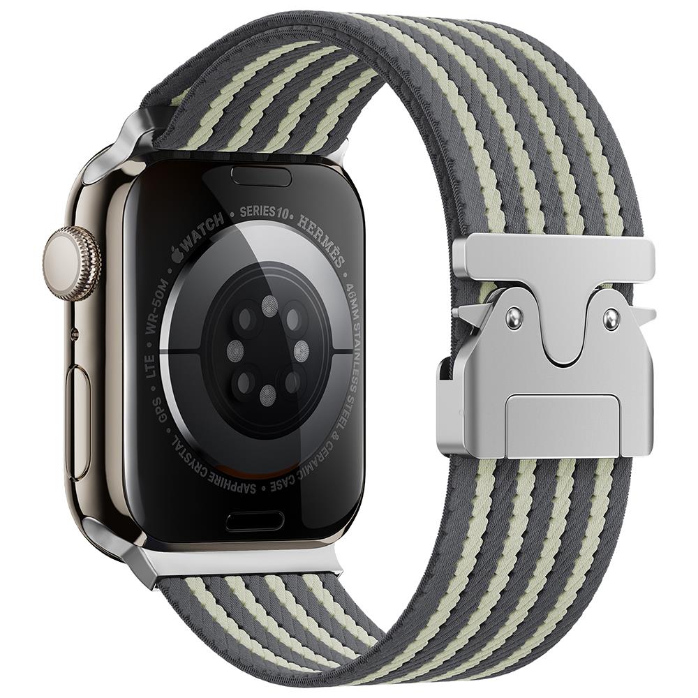 Apple Watch 10 46 mm Uyumlu Naylon Dokuma Kumaş Kordon Premium Kayış Kilitli Mekanik Toka Gri