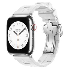 Apple Watch Ultra / Ultra 2 49 mm Uyumlu Spor Kordon Hermes Kilim Motifli Kayış Katlanabilir Toka Beyaz