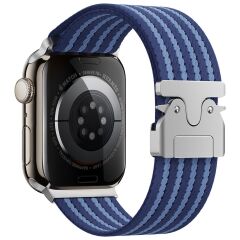 Apple Watch 10 46 mm Uyumlu Naylon Dokuma Kumaş Kordon Premium Kayış Kilitli Mekanik Toka Mavi