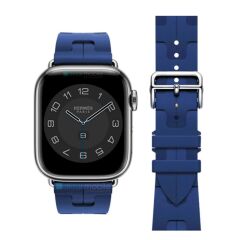 Apple Watch Ultra / Ultra 2 49 mm Uyumlu Spor Kordon Hermes Kilim Motifli Kayış Katlanabilir Toka Saks Mavi