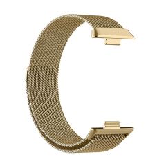 Huawei Watch Fit 3 uyumlu Mıknatıslı Hasır Metal Örgü Kordon Özel Pim Tasarımı Milanese Kayış Gold