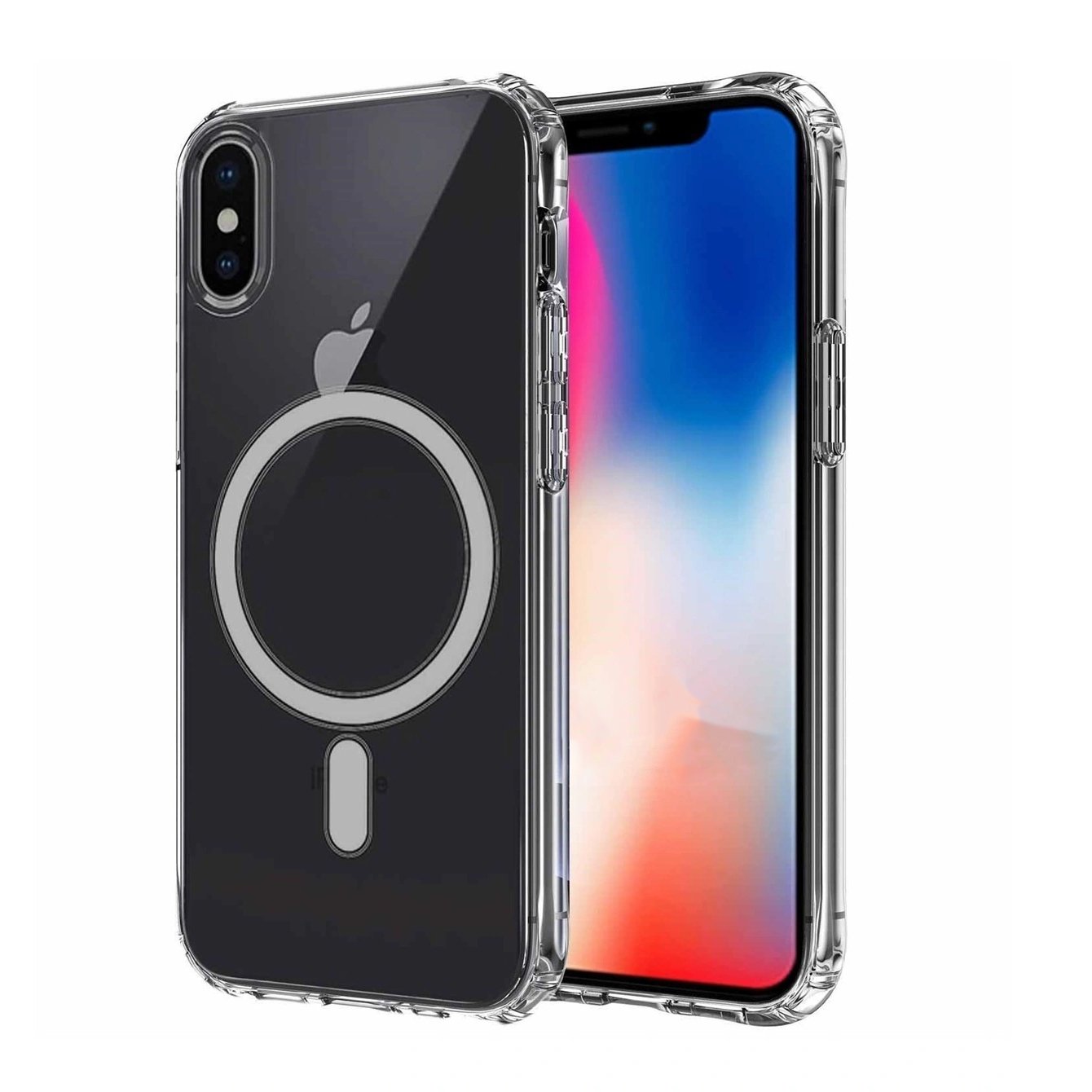 Apple iPhone XS Max 6.5 Kılıf Magsafe Şarj Özellikli Şeffaf Sert PC Zore Embos Kapak Renksiz