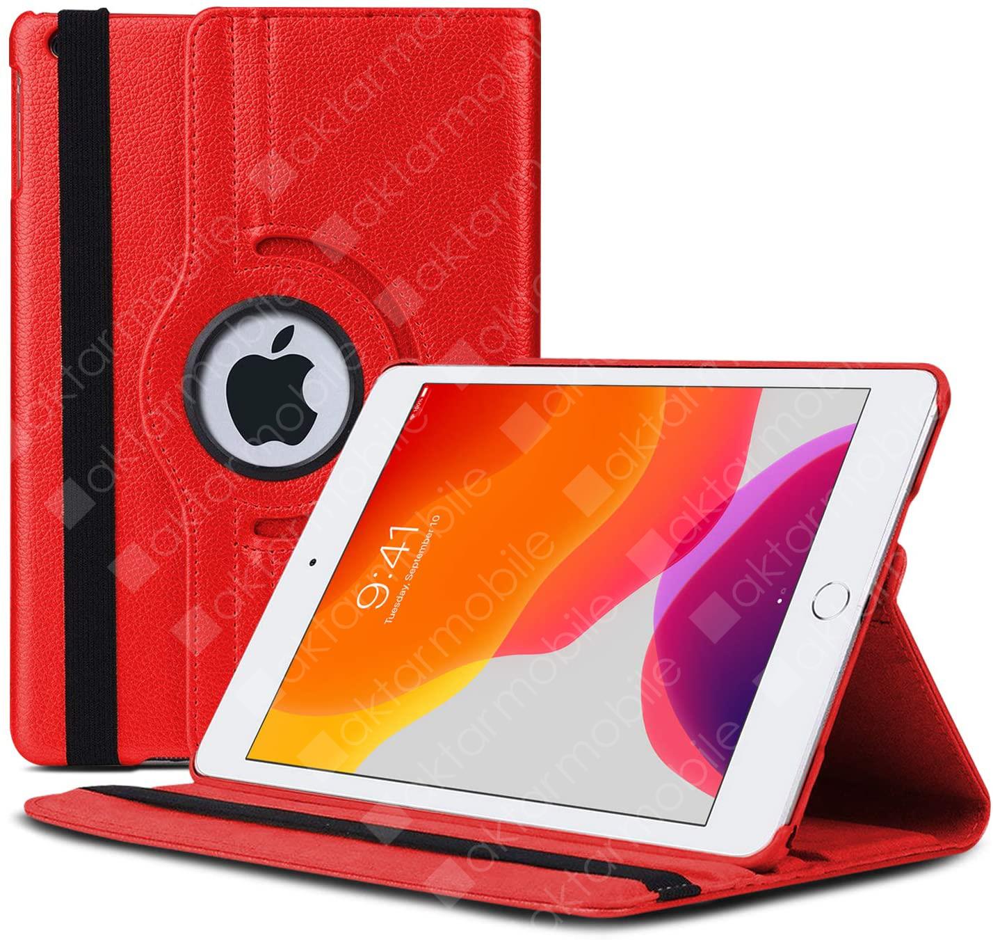 Apple iPad 9. Nesil 2021 10.2'' inc Kılıf 360° Dönebilen Akıllı Kapak Standlı Kılıf Smart Uyku Modlu Kırmızı