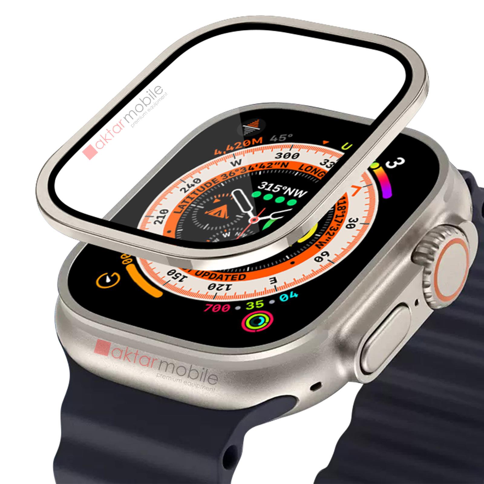 Apple Watch Ultra 49 mm uyumlu Ekran Koruyucu & Metal Çerçeve Üstün Koruma Temperli Cam