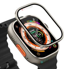 Apple Watch Ultra 49 mm uyumlu Ekran Koruyucu & Metal Çerçeve Üstün Koruma Temperli Cam