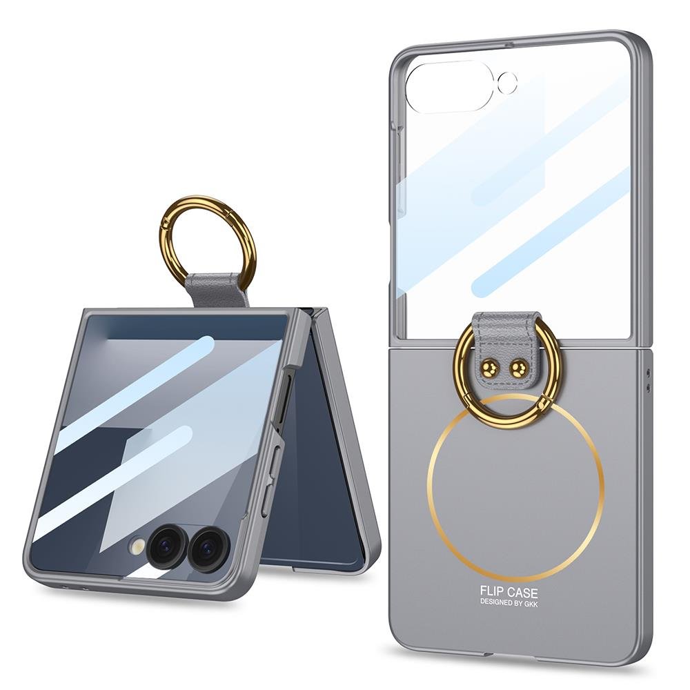 Galaxy Z Flip 7 uyumlu Kılıf Yüzüklü Magsafe Kapak Kamera Korumalı Premium Mat Tasarım İnce Yapılı Gri