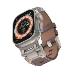 Apple Watch 6 5 4 3 2 1 SE 42 44 mm uyumlu Metal Aksamlı Suni Deri Kordon Dikişli Premium Kayış