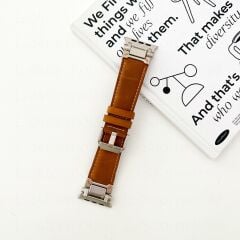 Apple Watch 6 5 4 3 2 1 SE 42 44 mm uyumlu Metal Aksamlı Suni Deri Kordon Dikişli Premium Kayış