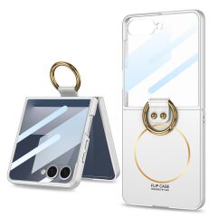 Galaxy Z Flip 7 uyumlu Kılıf Yüzüklü Magsafe Kapak Kamera Korumalı Premium Mat Tasarım İnce Yapılı Gümüş