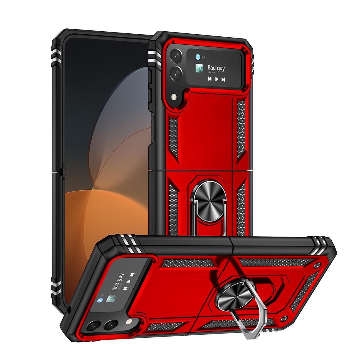 Samsung Galaxy Z Flip 4 Kılıf Metal Yüzüklü Silikon Kapak Tam Uyumlu Standlı Ultra Üstün Koruma