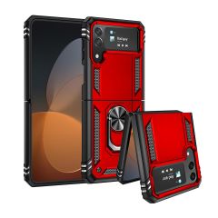 Samsung Galaxy Z Flip 4 Kılıf Metal Yüzüklü Silikon Kapak Tam Uyumlu Standlı Ultra Üstün Koruma