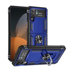 Samsung Galaxy Z Flip 4 Kılıf Metal Yüzüklü Silikon Kapak Tam Uyumlu Standlı Ultra Üstün Koruma Lacivert