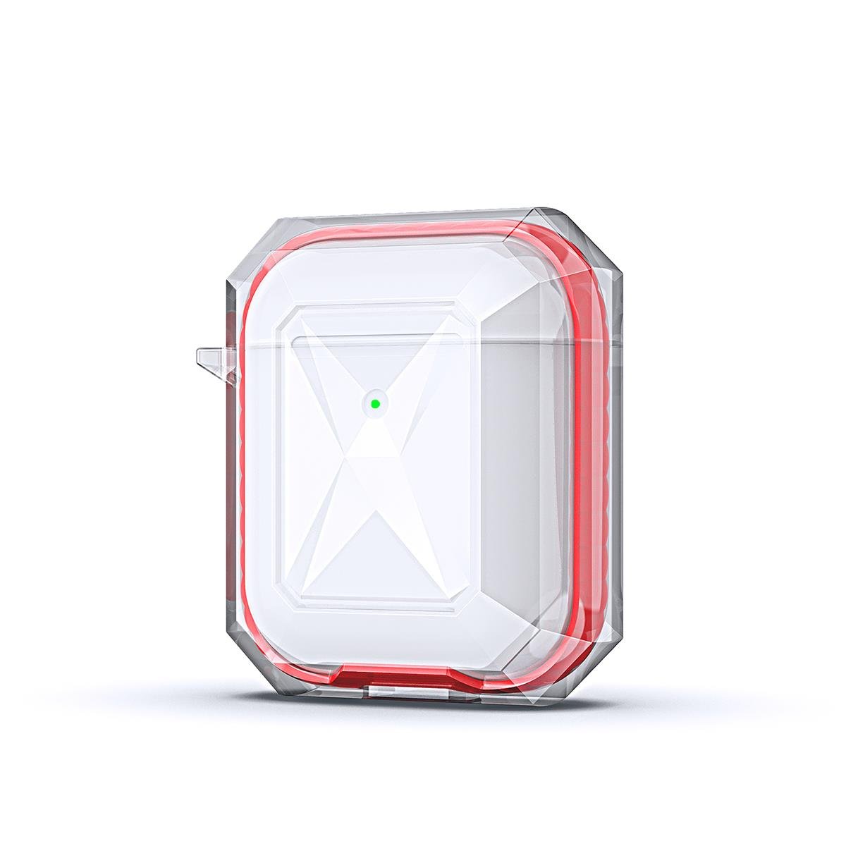 Airpods Uyumlu Kılıf Silikon Kulaklık Kılıfı Renkli Çerçeveli Şeffaf Geometrik Tasarım Kırmızı