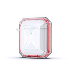 Airpods Uyumlu Kılıf Silikon Kulaklık Kılıfı Renkli Çerçeveli Şeffaf Geometrik Tasarım Kırmızı