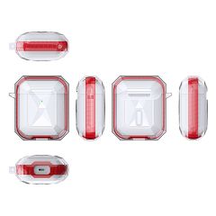 Airpods Uyumlu Kılıf Silikon Kulaklık Kılıfı Renkli Çerçeveli Şeffaf Geometrik Tasarım Kırmızı