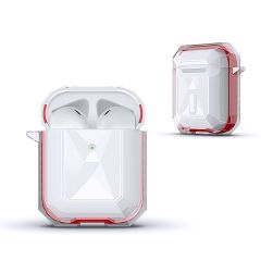 Airpods Uyumlu Kılıf Silikon Kulaklık Kılıfı Renkli Çerçeveli Şeffaf Geometrik Tasarım Kırmızı