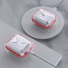 Airpods Uyumlu Kılıf Silikon Kulaklık Kılıfı Renkli Çerçeveli Şeffaf Geometrik Tasarım Kırmızı
