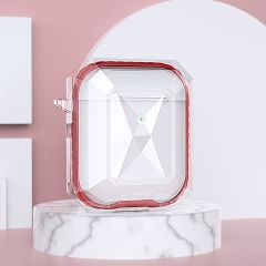 Airpods Uyumlu Kılıf Silikon Kulaklık Kılıfı Renkli Çerçeveli Şeffaf Geometrik Tasarım Kırmızı
