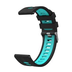 Amazfit GTS 4 Mini Uyumlu Silikon Kordon Çizgili Spor Tasarım Renkli Delikli Spor Kayış Siyah - Turkuaz