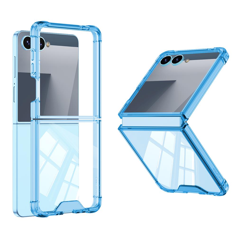 Galaxy Z Flip 7 uyumlu Kılıf Cam Arka Kapak Anti Shock Darbe Emici Premium Case Mavi